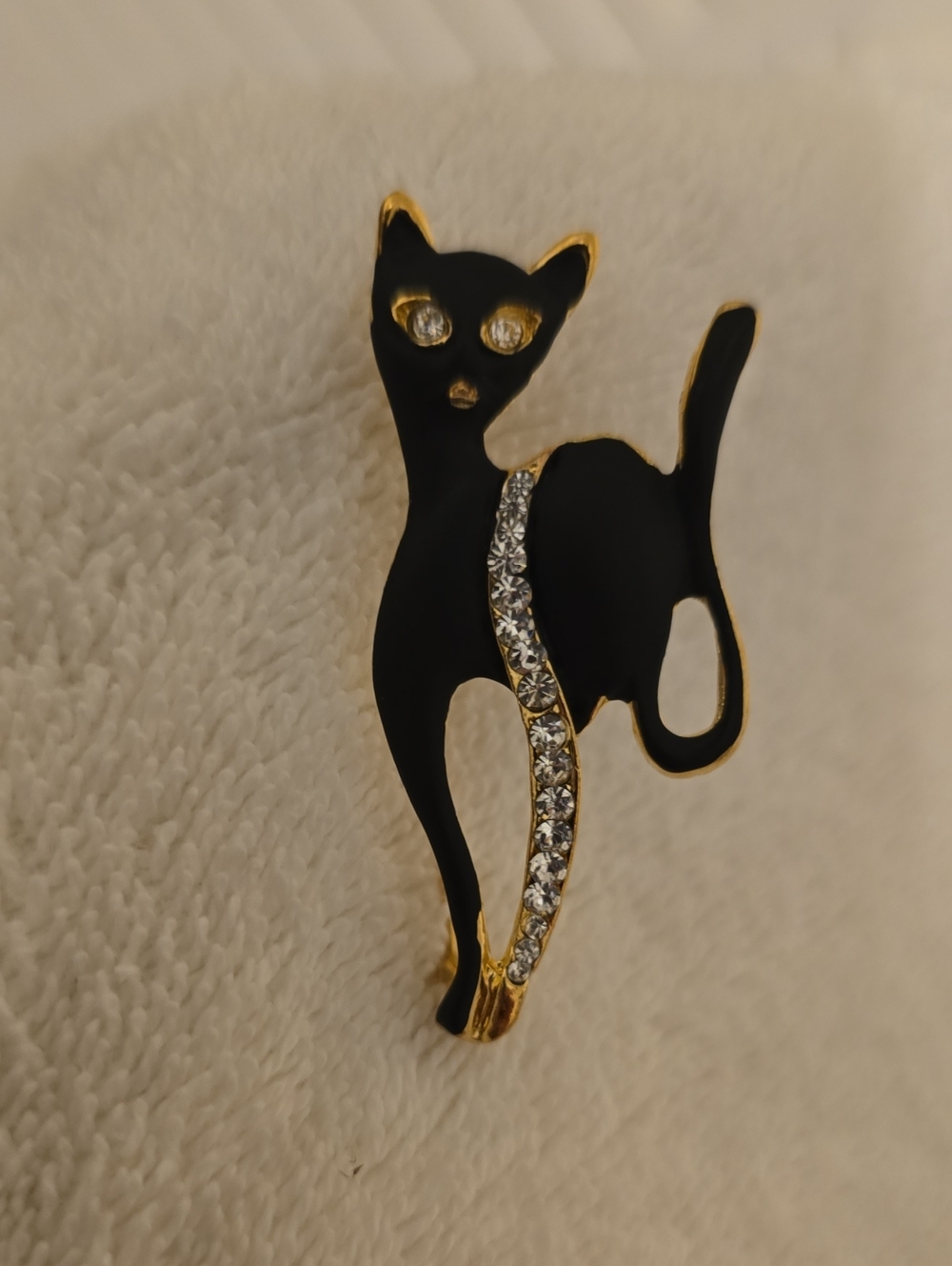 Vintage Black Enamel Cat Brooch